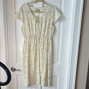 Lucky Brand Cream & Pale Gray Floral Midi Dress size medium
